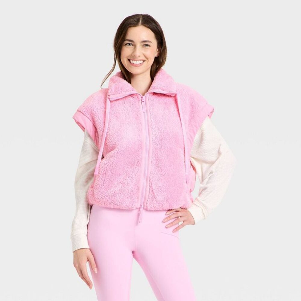 JoyLab - Women's High Pile & Puffer Mix Vest - JoyLab Light Pink